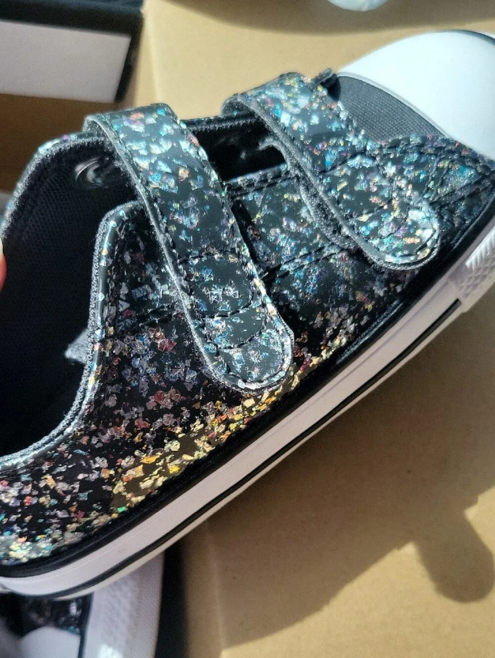 Converse Kids Black Glitter Low-Top Sneakers with Multicolor Sparkle